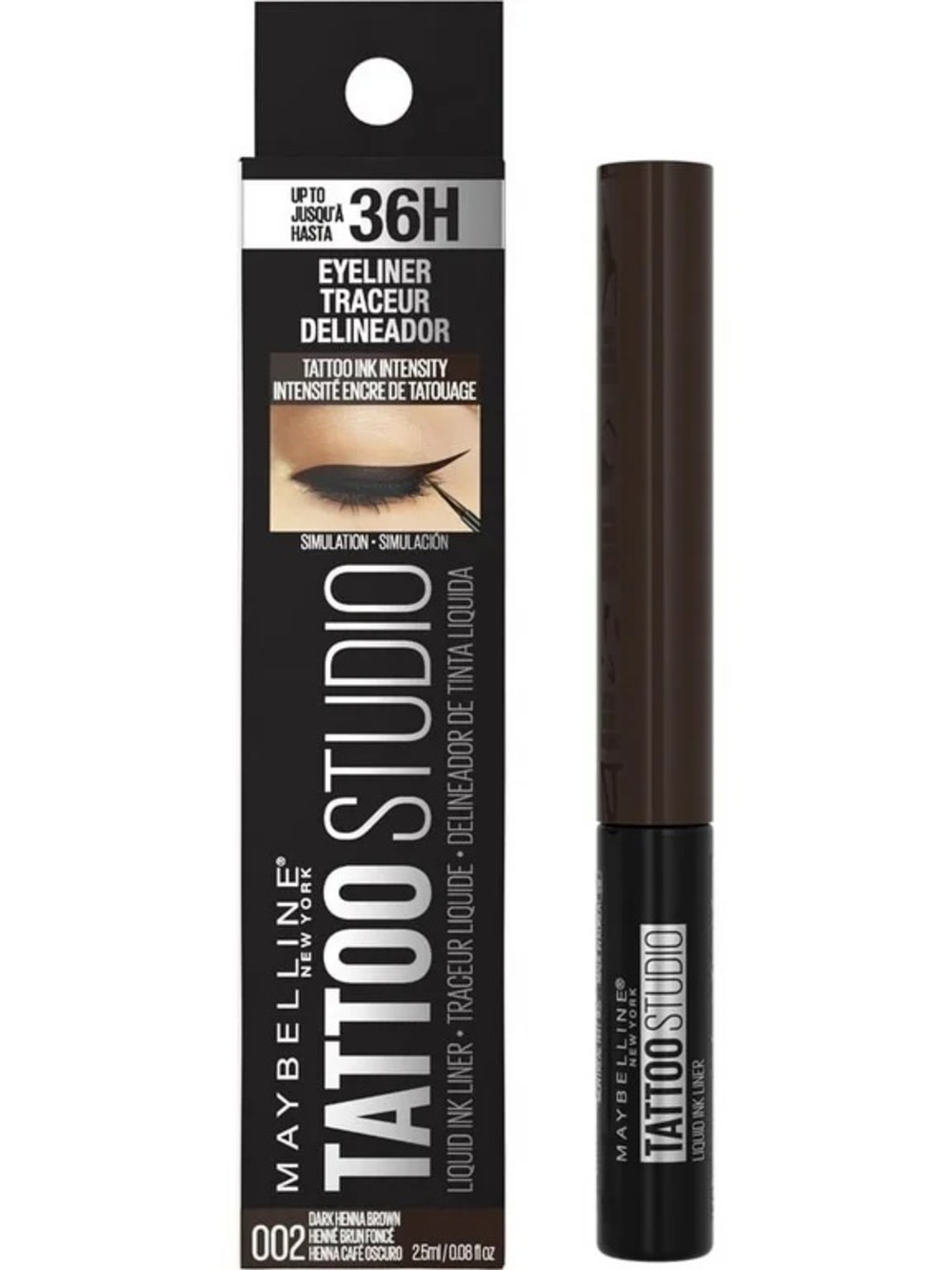 Maybelline Tattoo Studio Liquid Ink Eyeliner - Dark Henna Brown, NEW